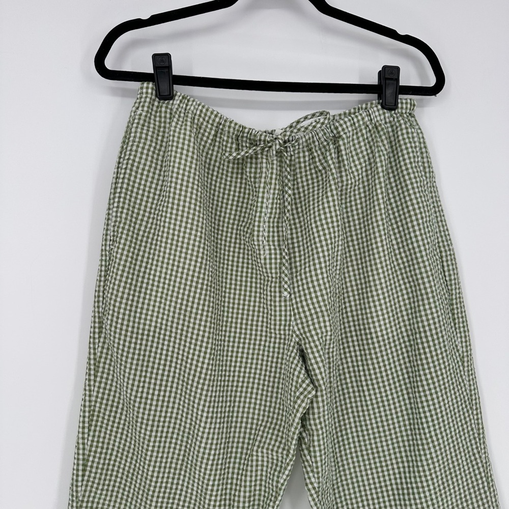 Cali 1850 Green Sage White Gingham Seersucker Pull On Pants Boho Summer Chic L - Picture 3 of 6